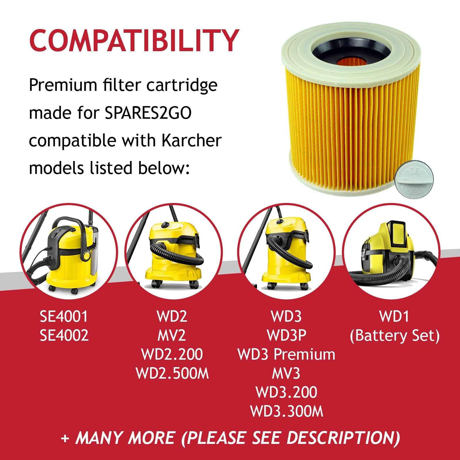 Filter Cartridge + 10 Bags for KARCHER A2074PT WD2200 WD2.200 IPX4 Wet & Dry Vacuum