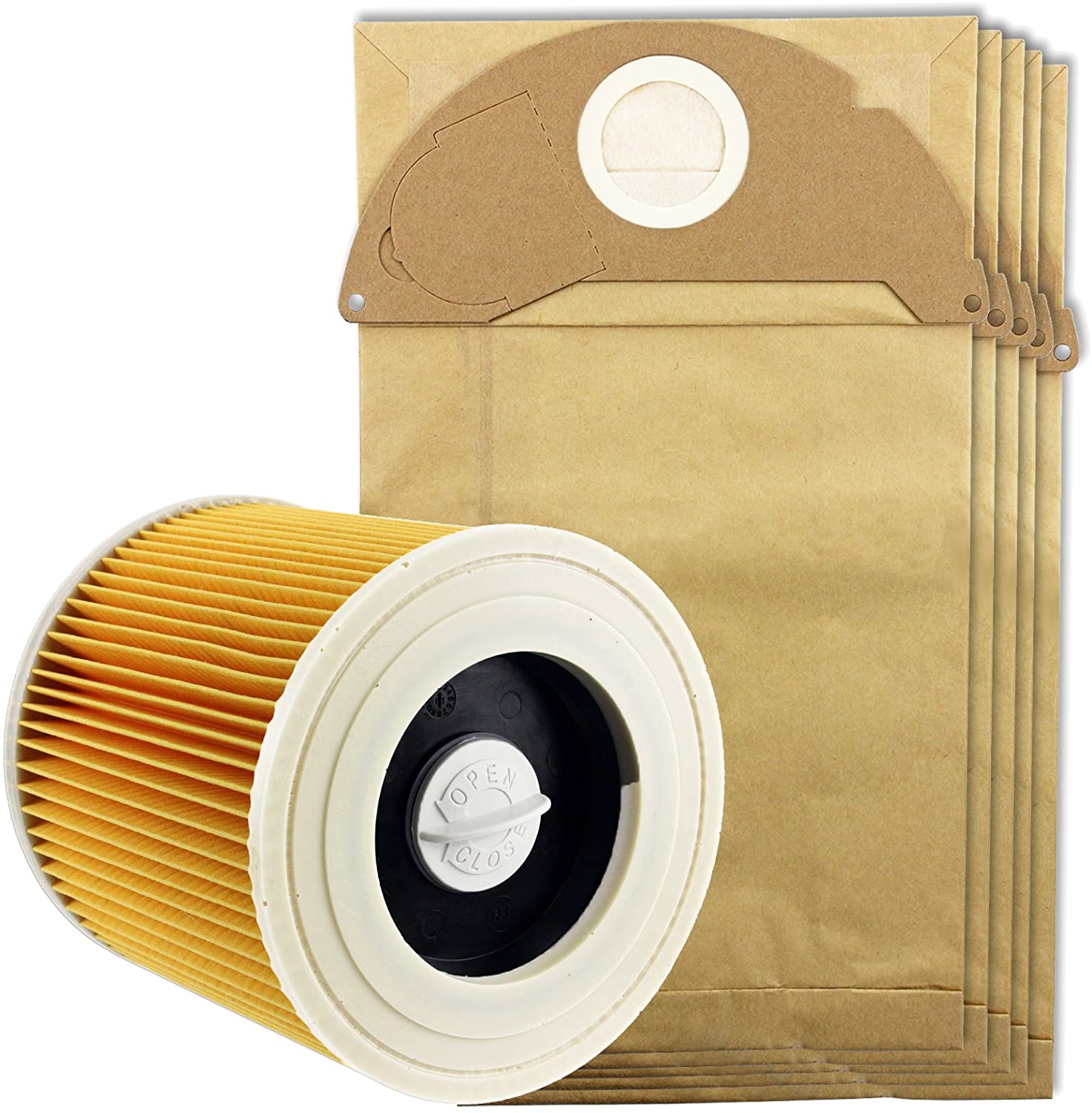 Karcher Wet and Dry Vacuum Filter Cartridge + 5 Hoover Bags WD2250 WD2.250