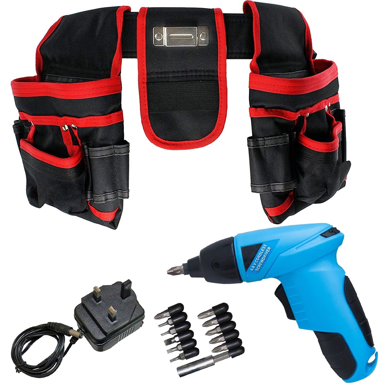 Mini Cordless Rechargeable Electric Screwdriver & 20 Pocket Double Tool Belt