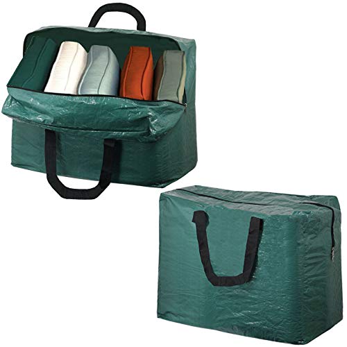 Garden Patio Furniture Chair Cushion Zipped Storage Bag (Pack of 2, Green, 75L)