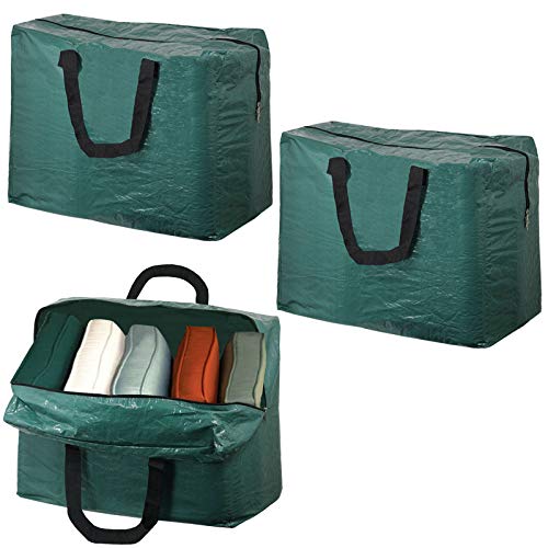 Garden Patio Furniture Chair Cushion Zipped Storage Bag (Pack of 3, Green, 75L)