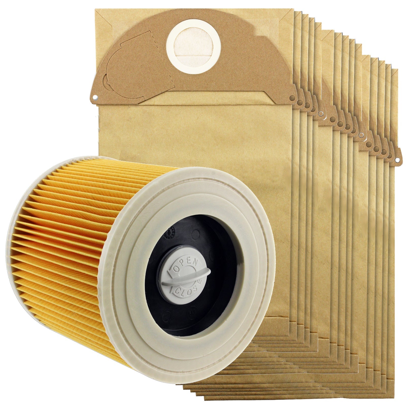 Karcher Wet & Dry Vacuum Filter Cartridge + 15 Hoover Bags MV2 A2024PT A2054