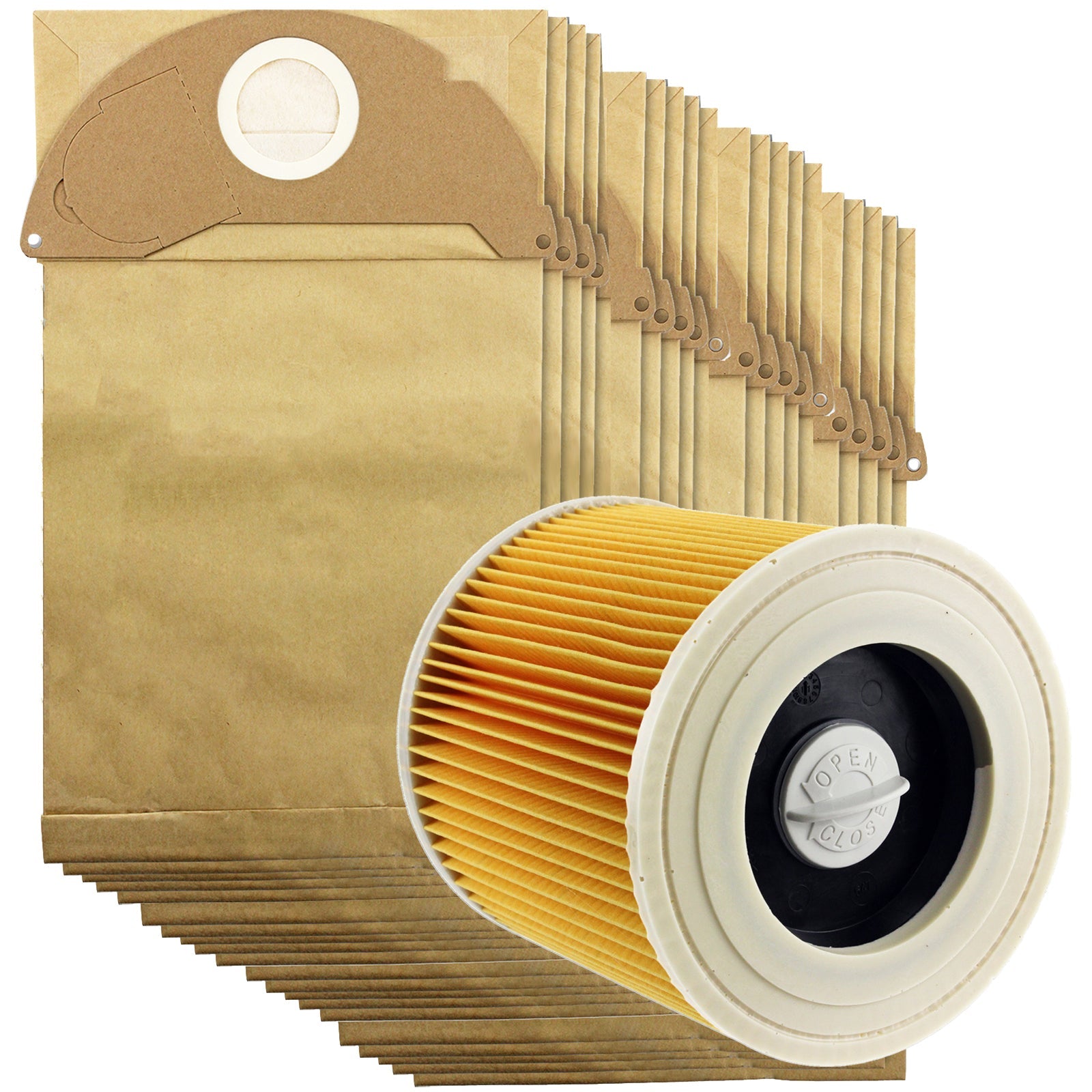 KARCHER Wet & Dry Vacuum Hoover Filter + Dust Bags Spare Part A2000 A2014 (20 Pk)