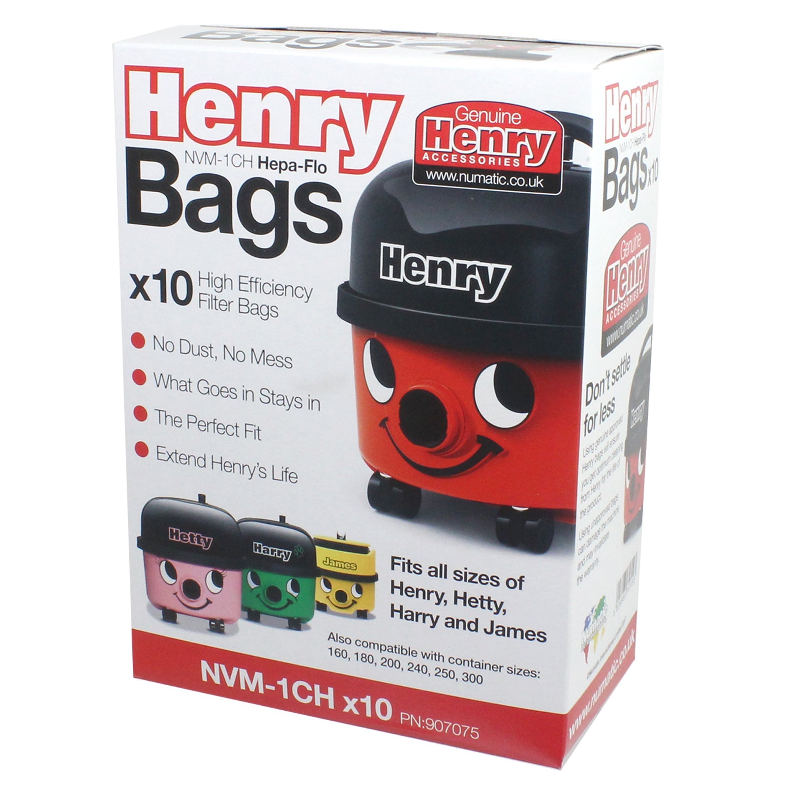 Vacuum Bags + Filter 12" Hepa Flo Numatic Henry Hetty James Vacuum