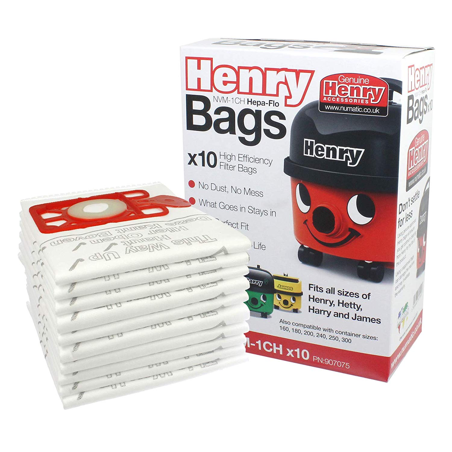 Numatic HENRY HETTY Vacuum Cleaner Hepa-Flo Dust Bags Genuine NVM-1CH 604015 907075 (Pack of 40 Bags)