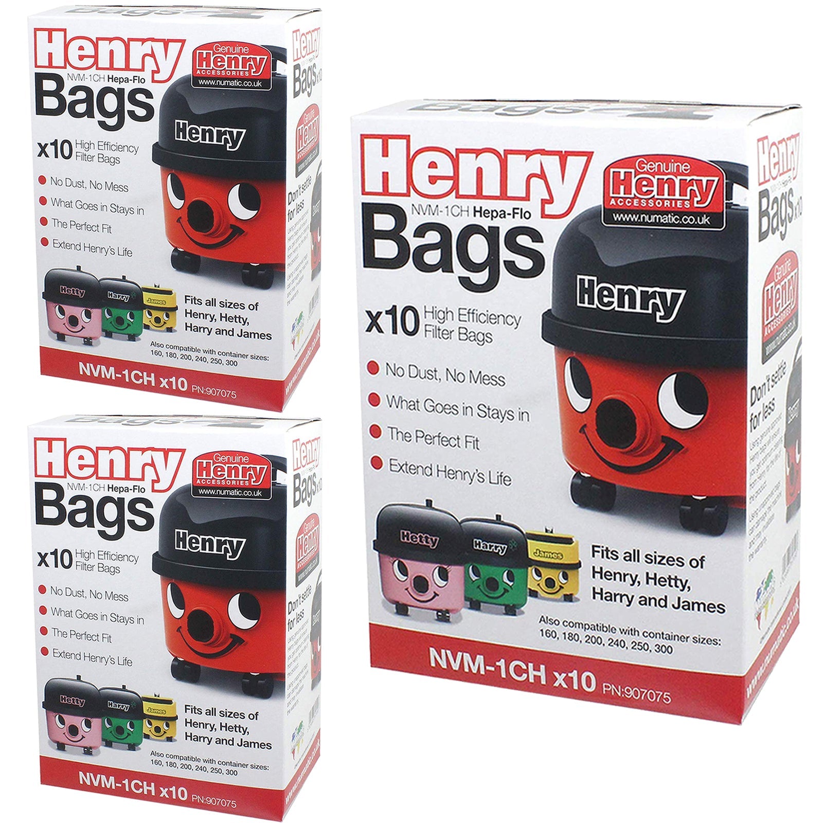Numatic HENRY HETTY Vacuum Cleaner Hepa-Flo Dust Bags Genuine NVM-1CH 604015 907075 (Pack of 30 Bags)