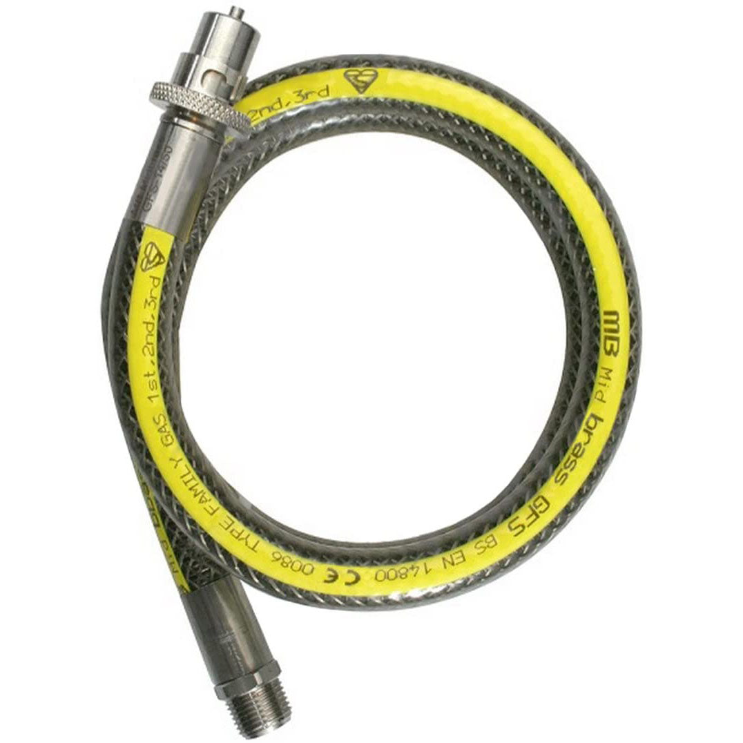 UNIVERSAL Oven Cooker Gas Supply Hose Pipe + Safety Chain (3ft 1/2 inch, Straight Bayonet, BS EN14800 CE)