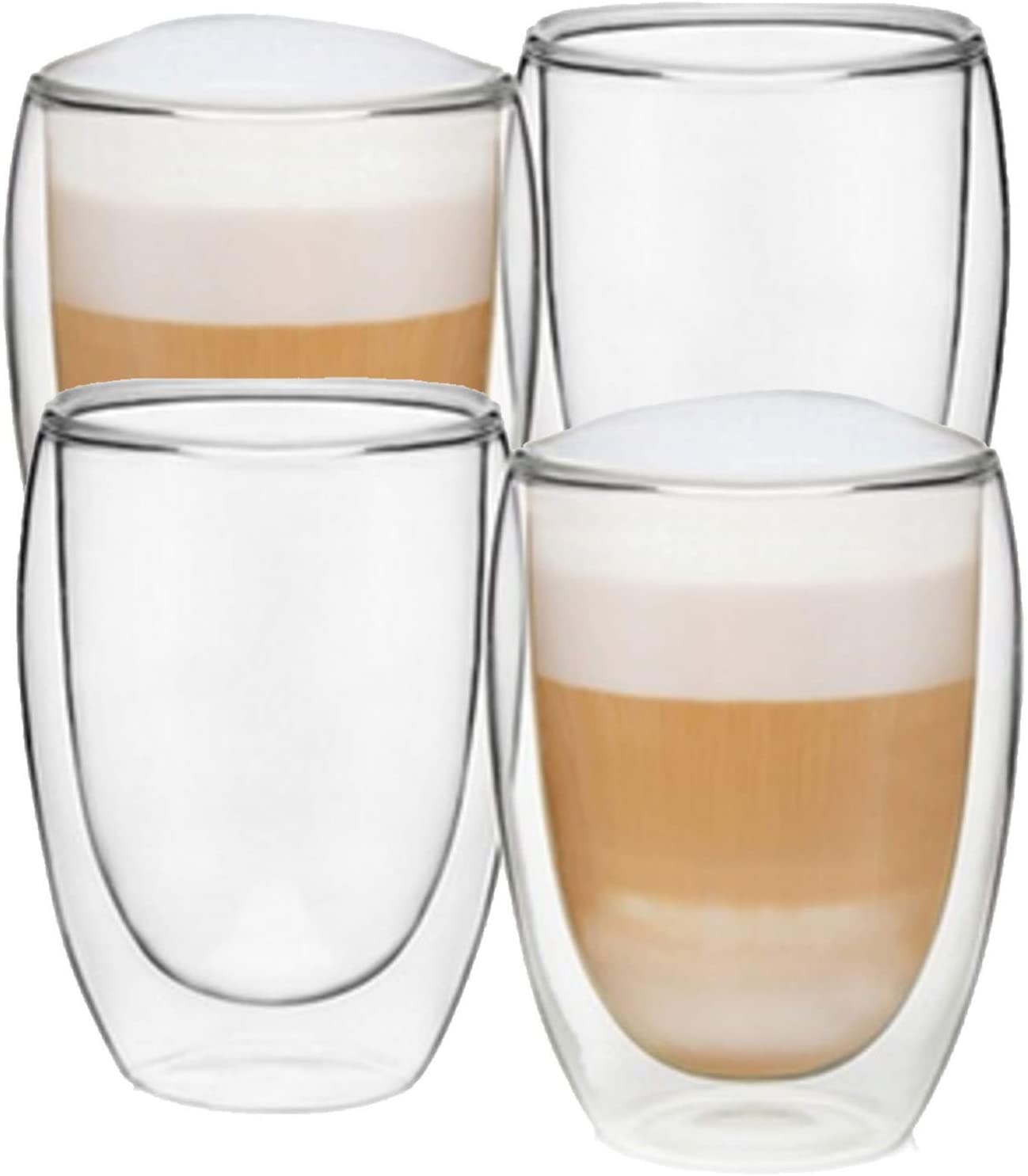 Double Walled Thermal Coffee Glass Tumbler Latte Cappuccino Cup Glasses 300ml x4