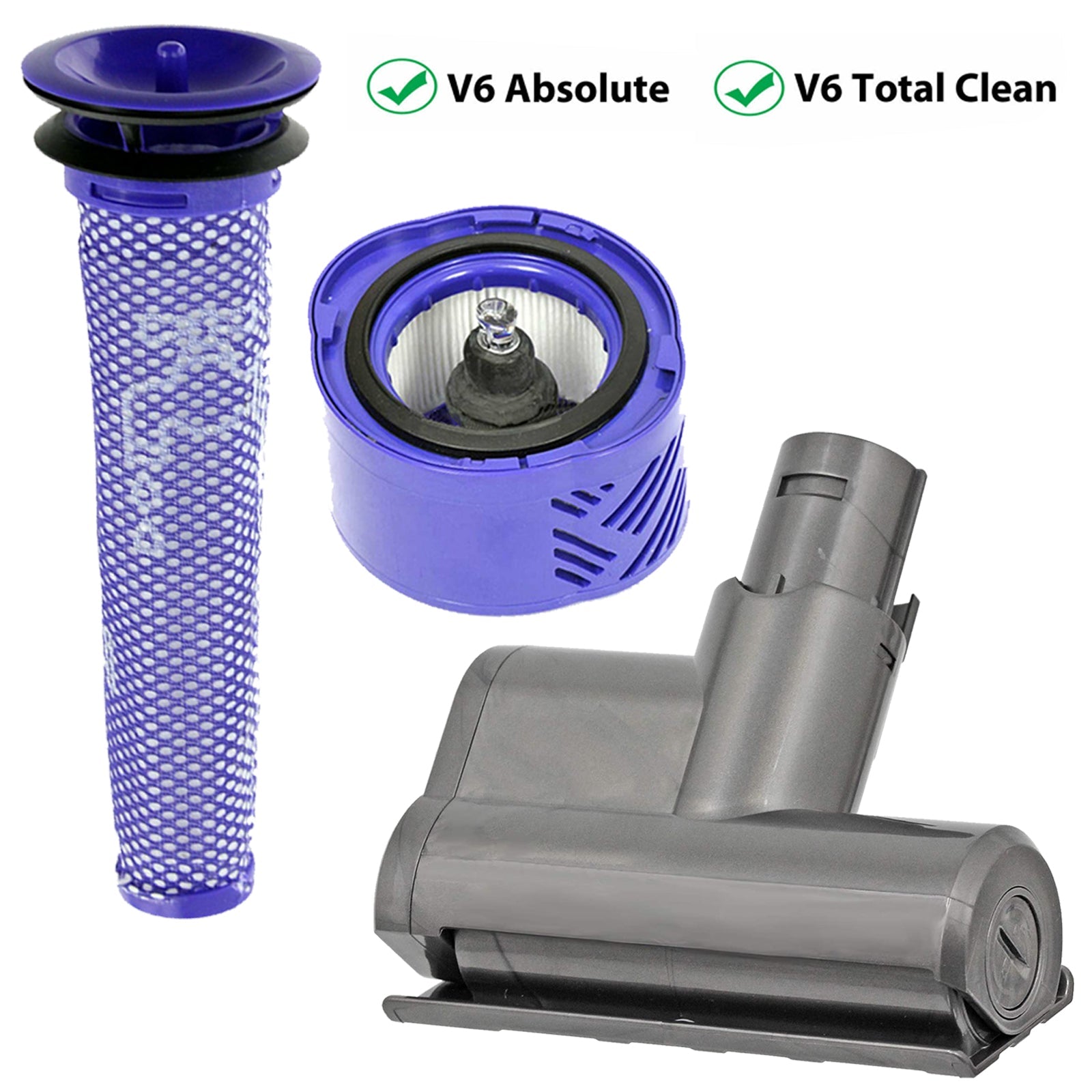 Pre & Post Motor Filter Kit for Dyson V6 Absolute Total Clean Cordless Vacuum Cleaner + Motorised Mini Turbine Tool