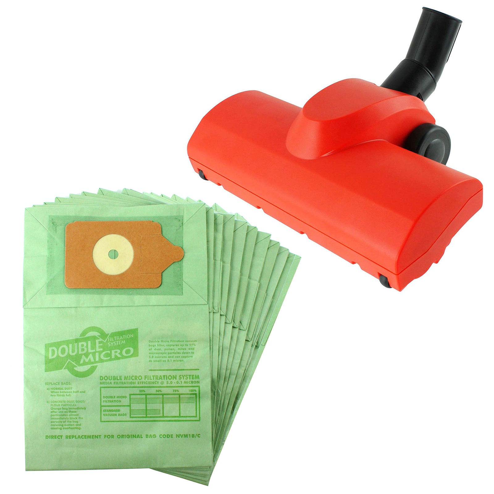 Airo Turbine Carpet Brush Tool & 10 Paper Dust Bags for NUMATIC HETTY Vacuum Cleaner
