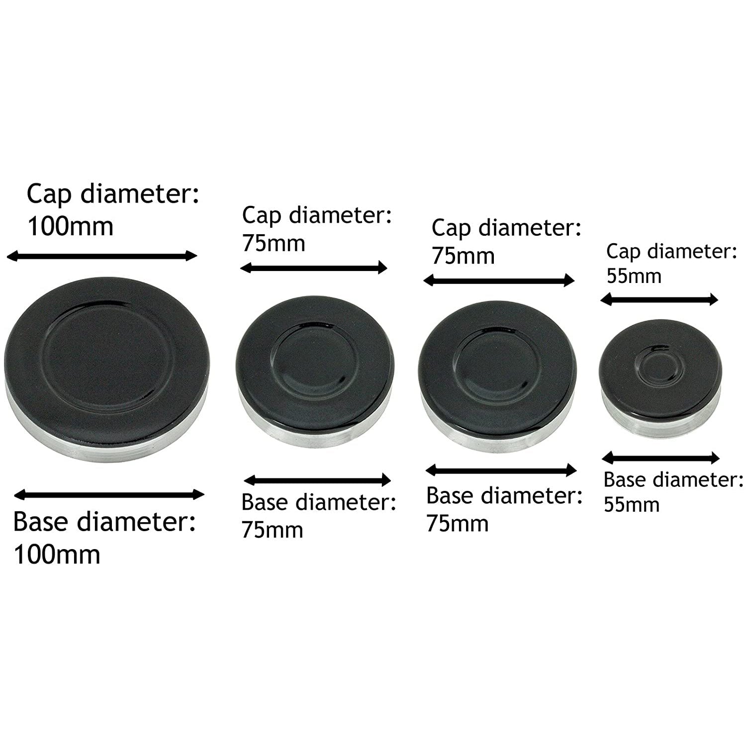 Non Universal Oven Cooker Hob Gas Burner Crown & Flame Cap Kit - Small, 2 Medium & Large, 55mm - 100mm