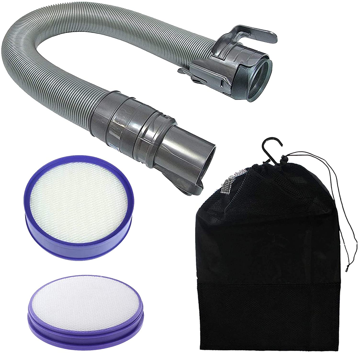 Vacuum Filter Kit + Reinforced Hose for Dyson DC27 Animal All Floors (Grey/Steel) Pre & Post Motor + Storage Bag