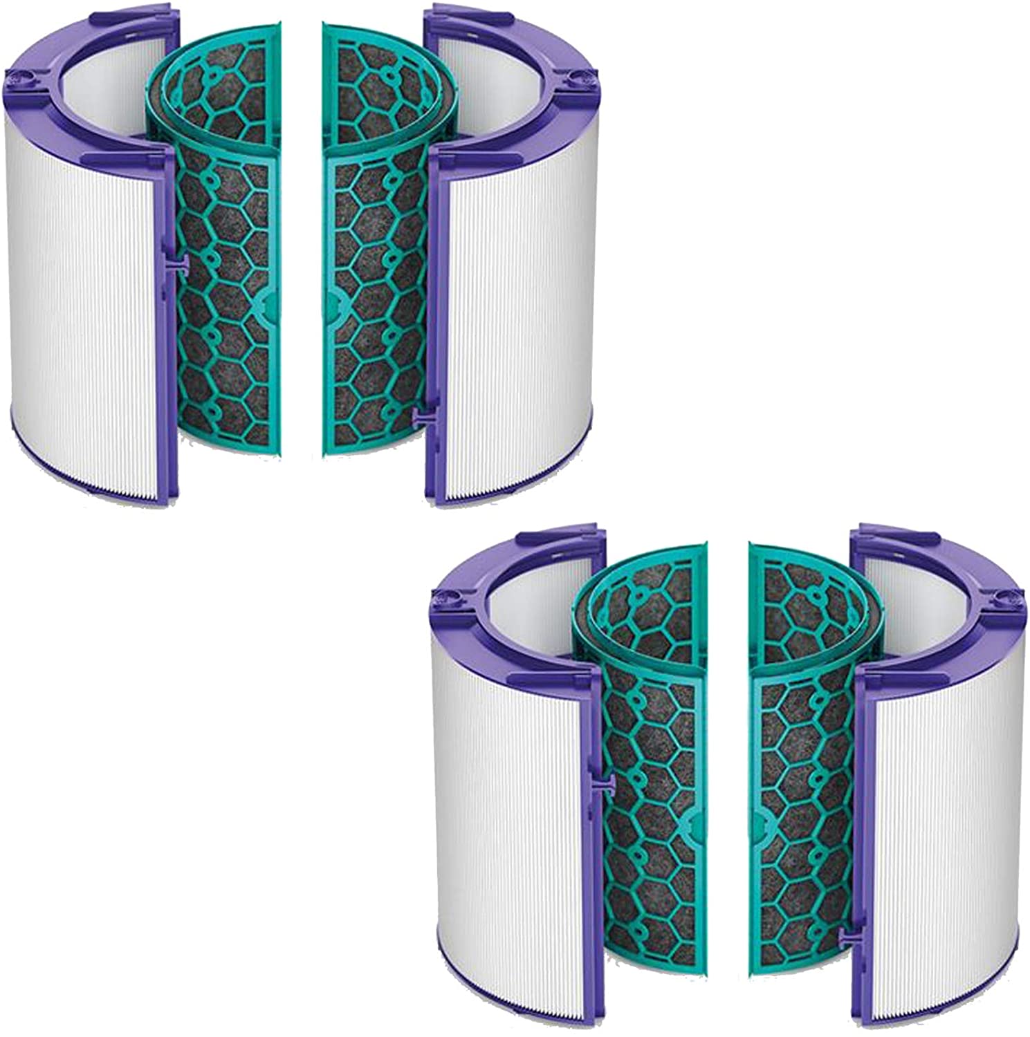 HEPA + Carbon Filter Kit for DYSON 360˚ Glass Activated Carbon Pure Cool DP04 HP04 TP04 Air Purifying Tower Fan (Pack of 2) + Cleaning Brush