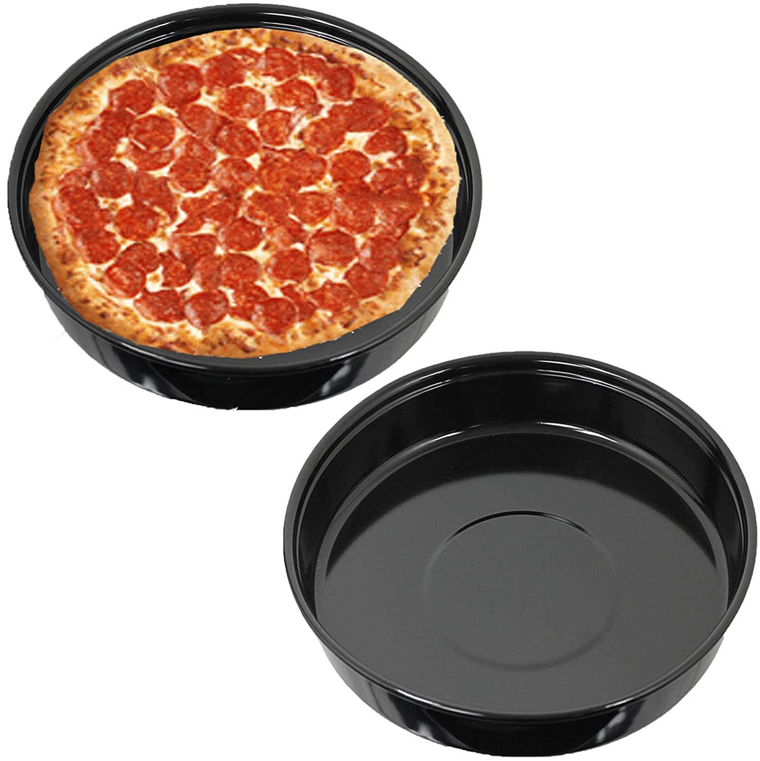 Oven Baking Roasting Tray Round Oval Tin Pan Rack Large Deep 400mm x 55mm (Pack of 2)