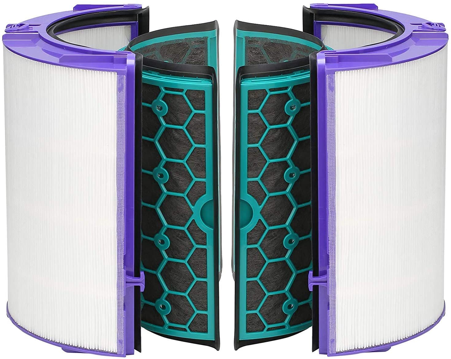 HEPA + Carbon Filter Kit for DYSON 360˚ Glass Activated Carbon Pure Cool DP04 HP04 TP04 Air Purifying Tower Fan (Pack of 2) + Cleaning Brush