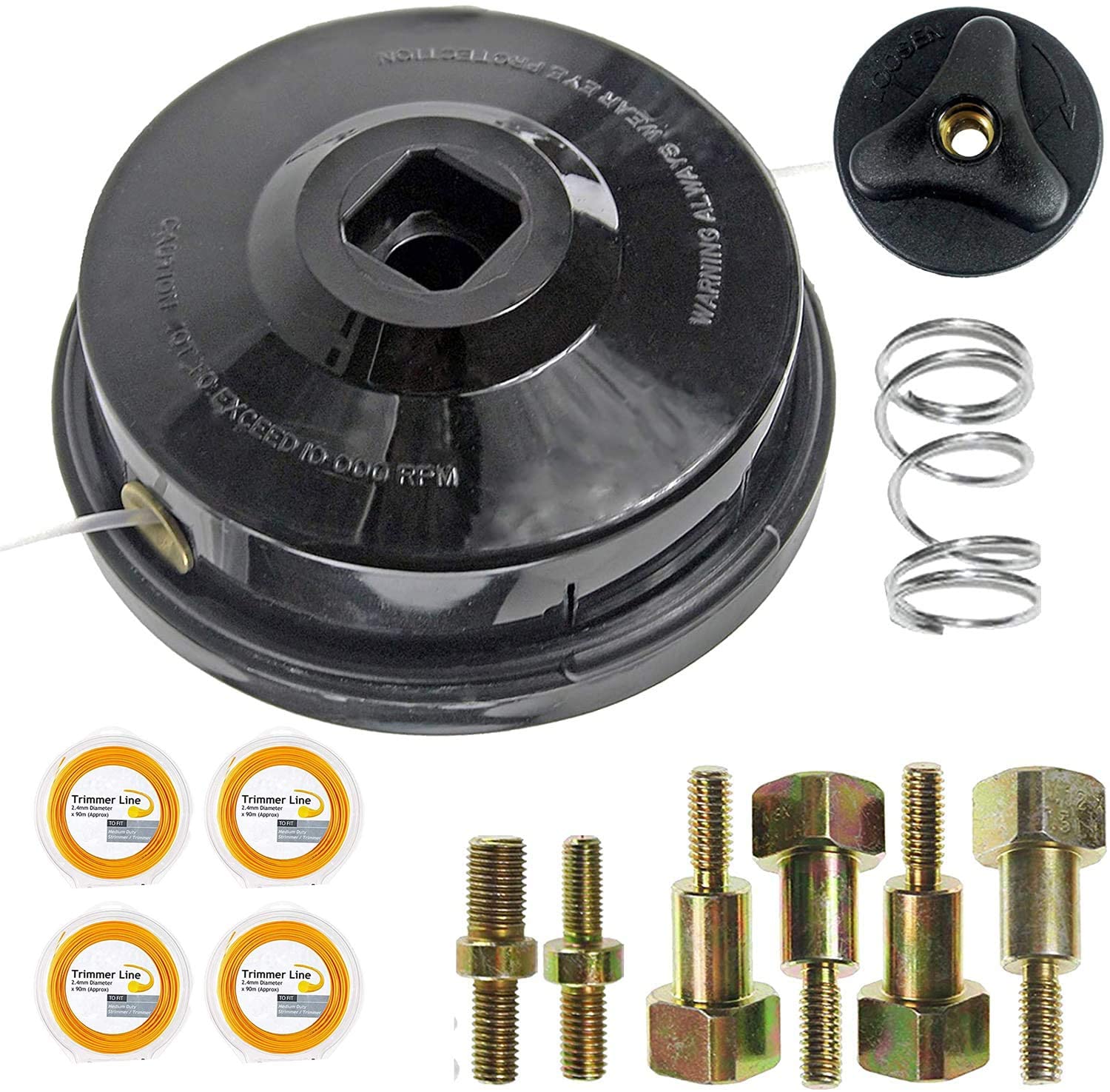 UNIVERSAL Dual Line Manual Feed Head with Bolts + 4 x 90m Refill for Strimmer/Trimmer/Brushcutter