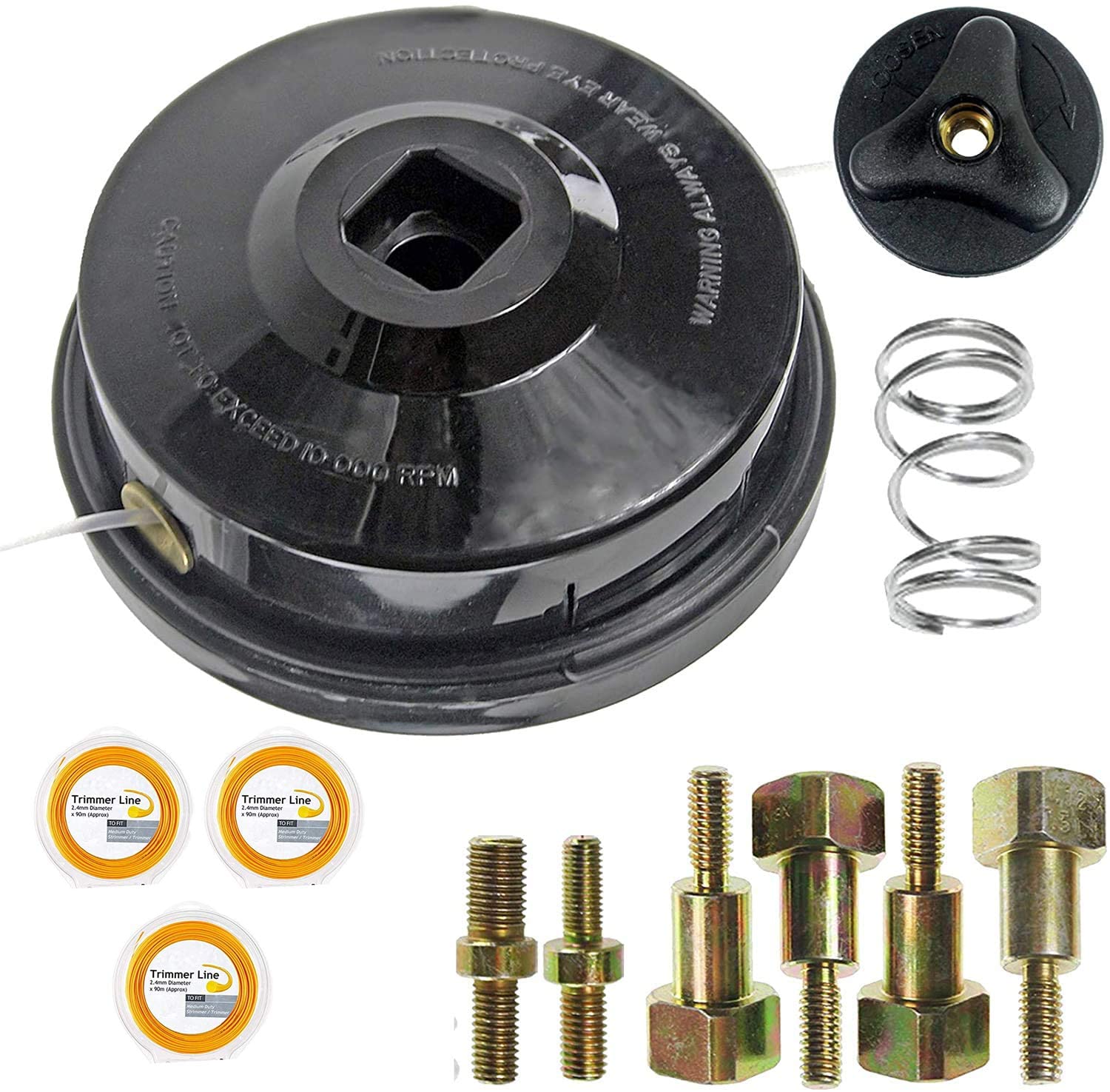 UNIVERSAL Dual Line Manual Feed Head with Bolts + 3 x 90m Refill for Strimmer/Trimmer/Brushcutter