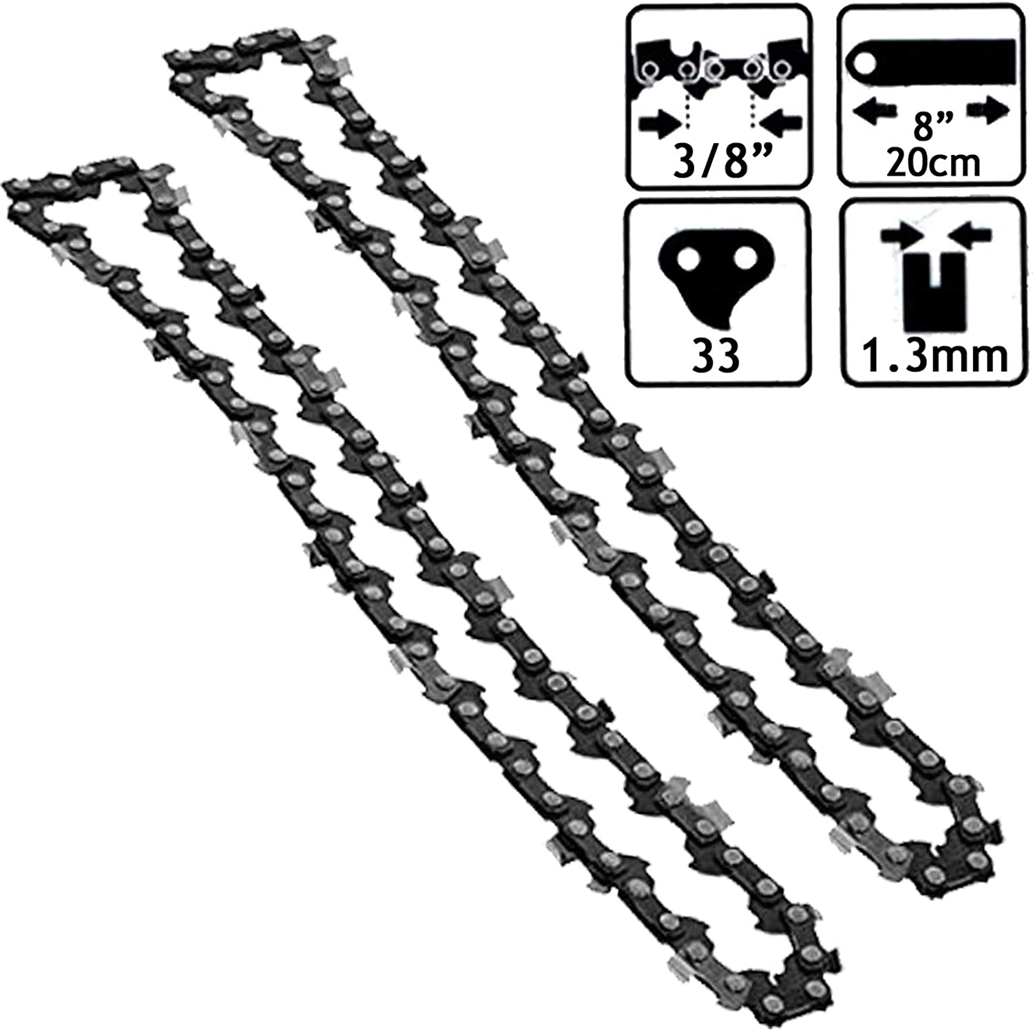 Saw Chain 33 Drive Link 8" 20cm Bar for QUALCAST YT4348 Chainsaw x 2