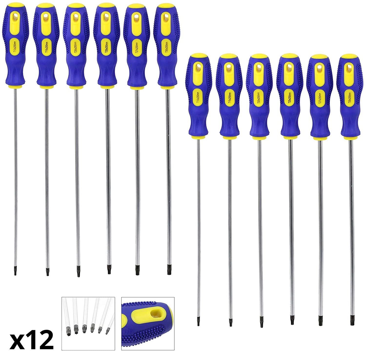 Screwdriver Set Extra Long Reach CRV Magnetic Tip Star Torx (12 Piece 360mm)