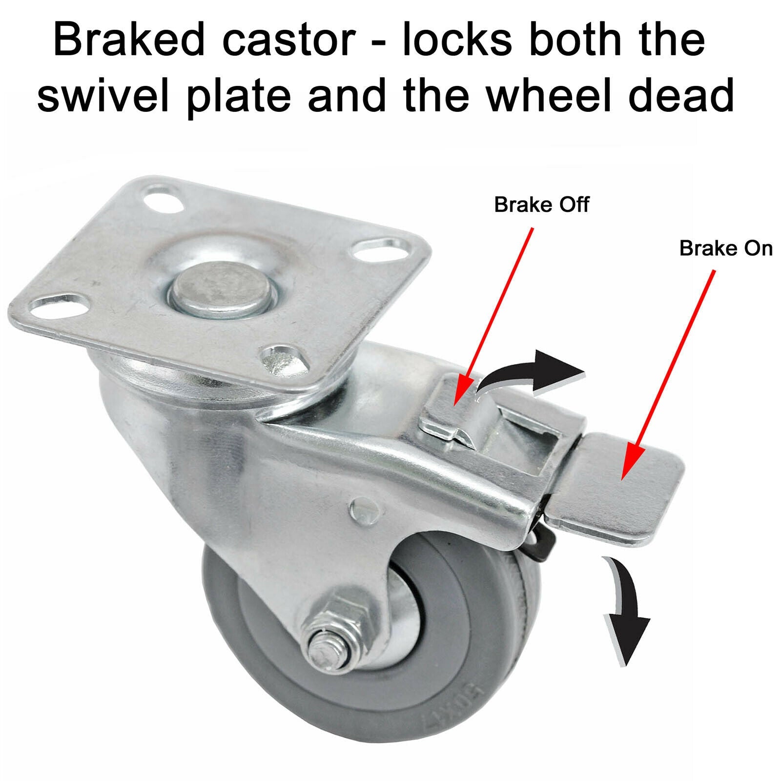 50mm Castor Wheel Trolley Furniture Swivel Caster Braked 4 x Wheels + Screws