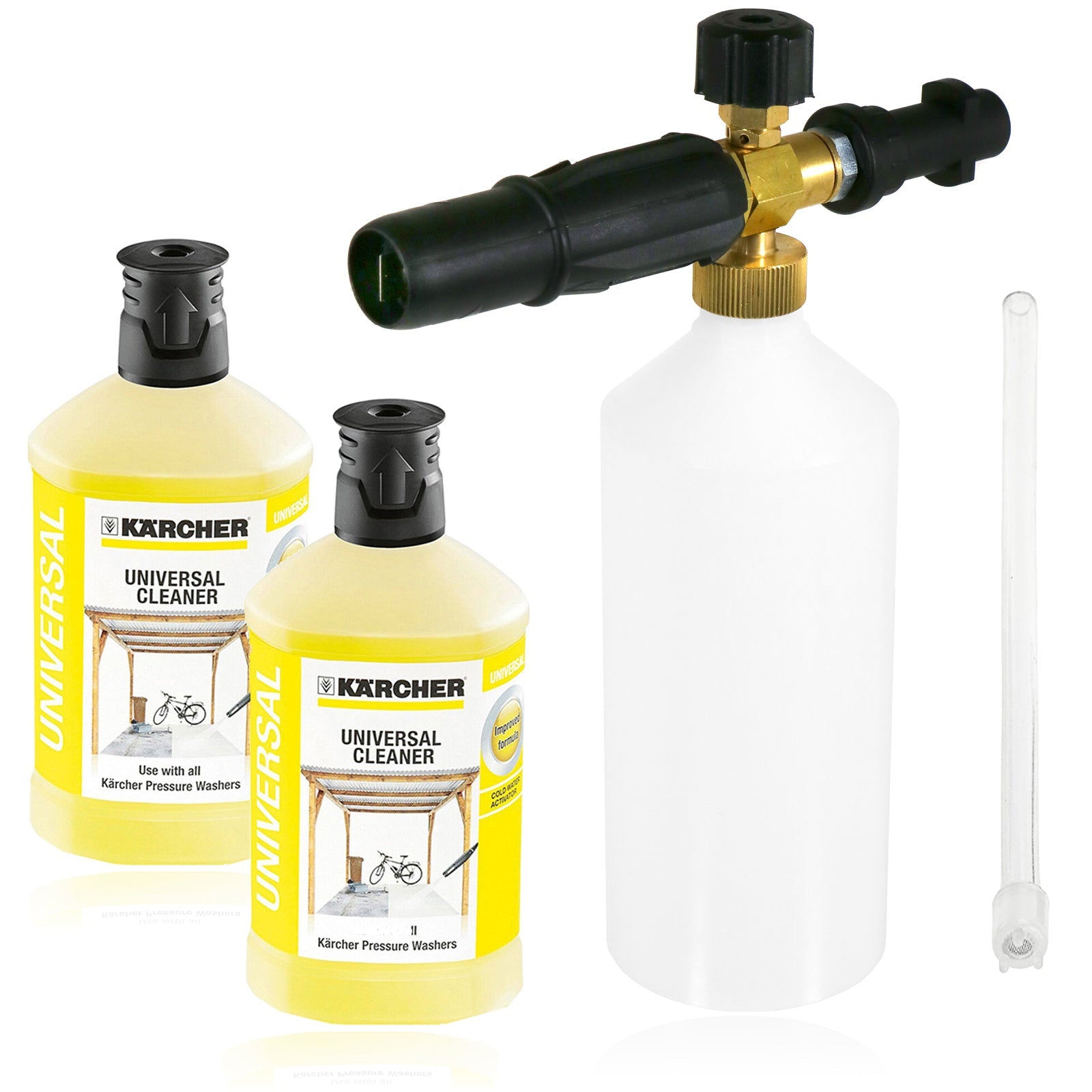 Spray Bottle for KARCHER Snow Foam Nozzle + Plug 'n' Clean Universal Detergent (Pack of 2)