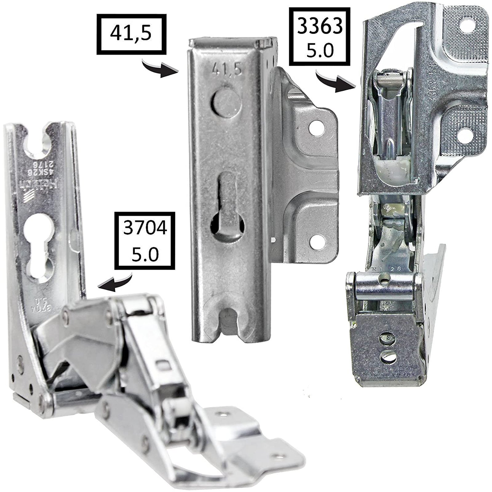 Door Hinge Set for NEW WORLD Fridge Freezer - 3363 3362 5.0 41,5 Integrated Left and Right Hinges Pair