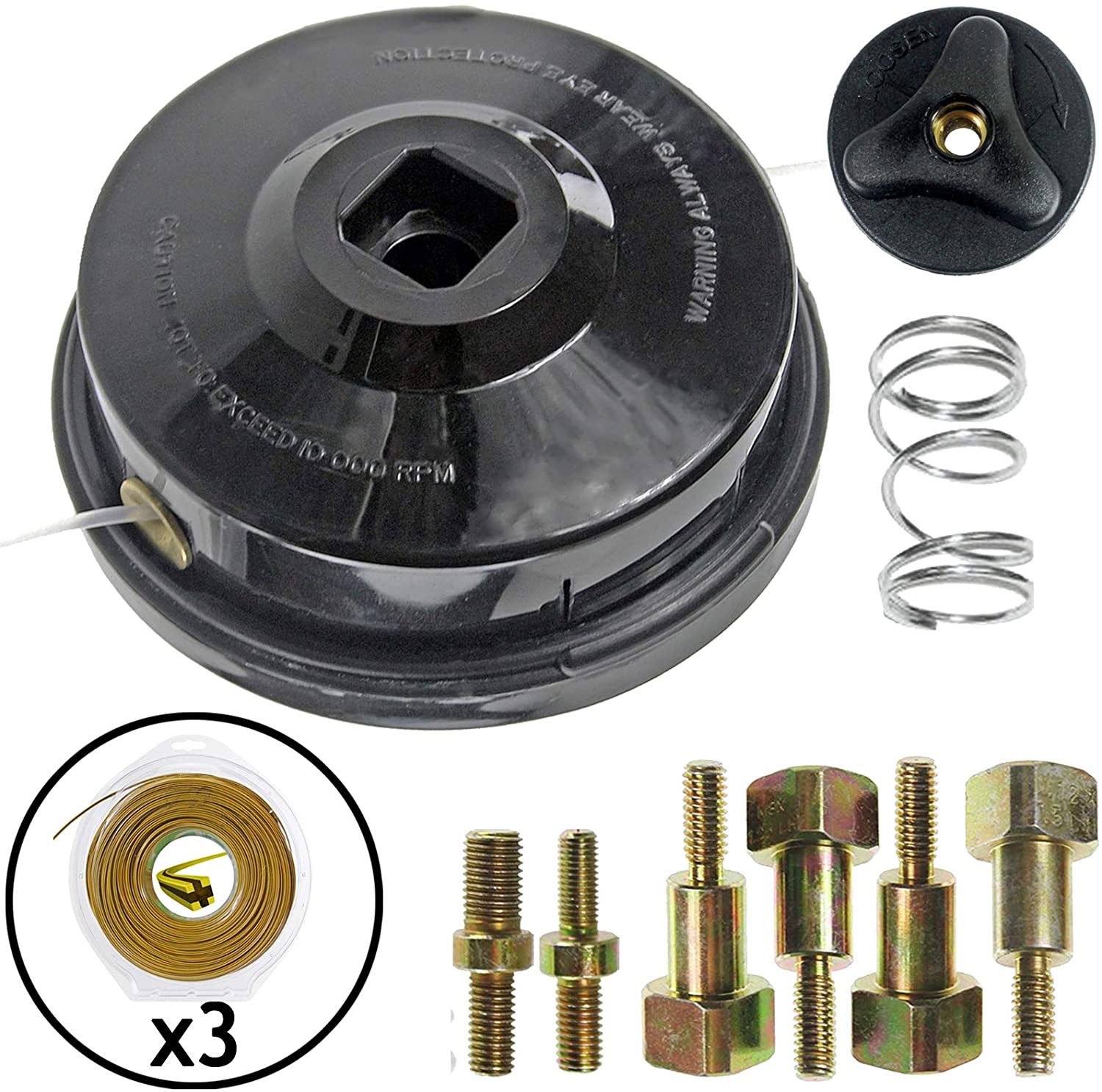 UNIVERSAL Dual Line Manual Feed Head with Bolts +3 x 80m Dual Core Refill for Strimmer/Trimmer/Brushcutter