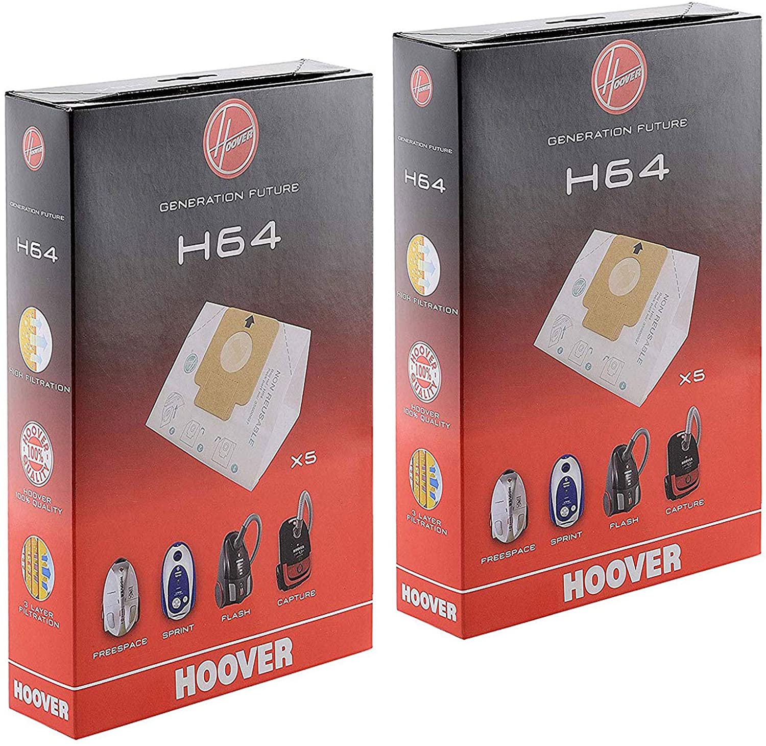 HOOVER Vacuum Cleaner H64 Dust Bag Genuine Freespace Sprint Flash Capture Cylinder 09200245 (Pack of 2)