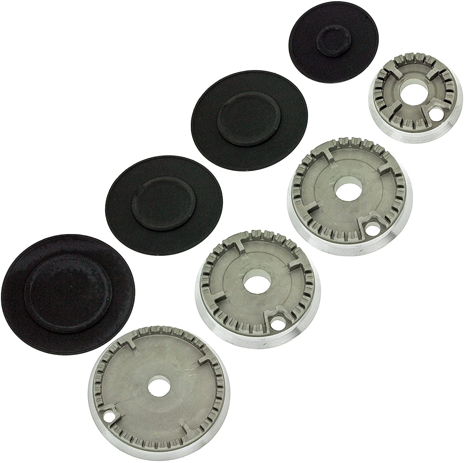 Non Universal Oven Cooker Hob Gas Burner Crown & Flame Cap Kit for LOGIK KENWOOD - Small, 2 Medium & Large, 55mm - 100mm