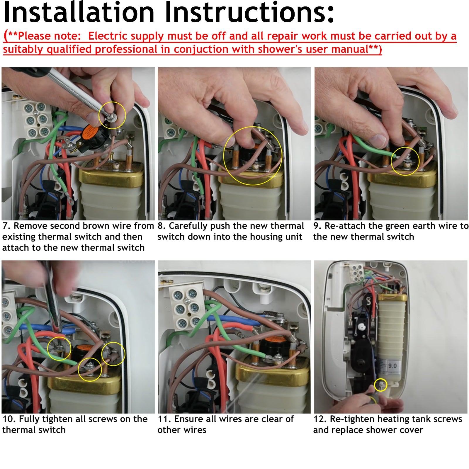 Installation instructions for Shower Switch for MIRA Elite Sport Go Jump Vie Thermal Cut Out Fuse TOC 1736.436