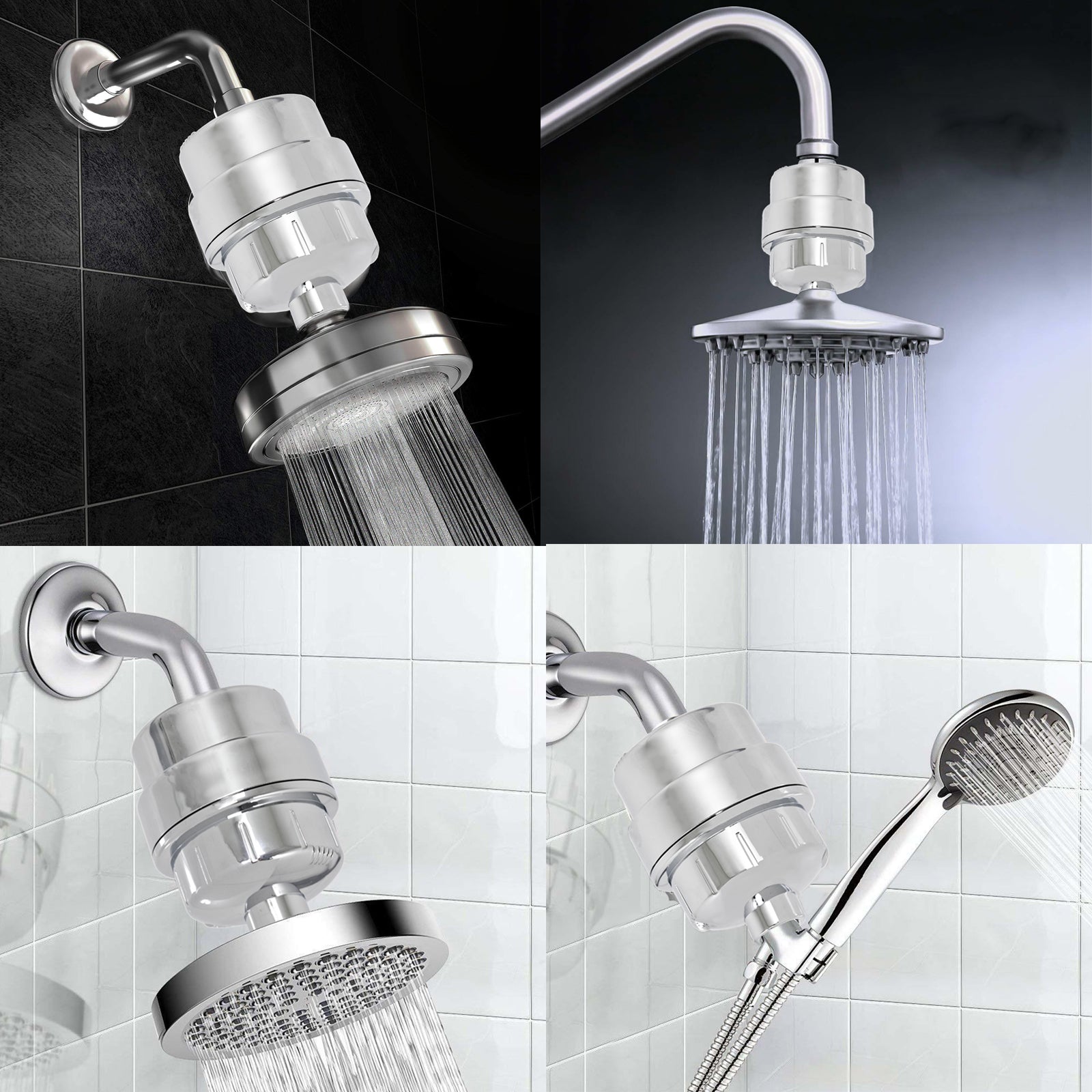 UNIVERSAL Shower Head Filter Chrome Steel Effect Hard Water Purifier Softener