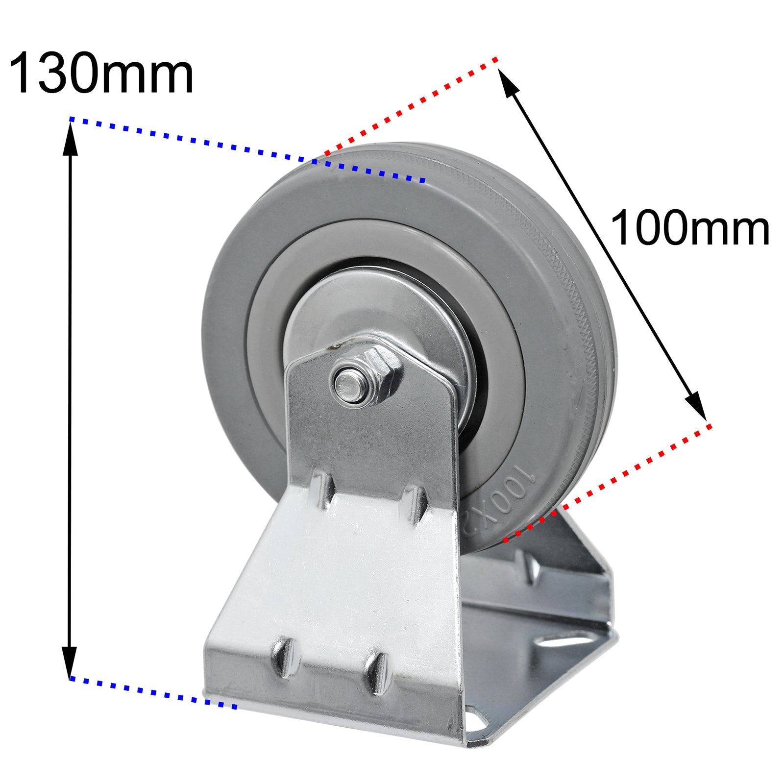 Castor Wheel Trolley Caster Large Rubber 100mm Fixed Plate Metal 80kg + Screws