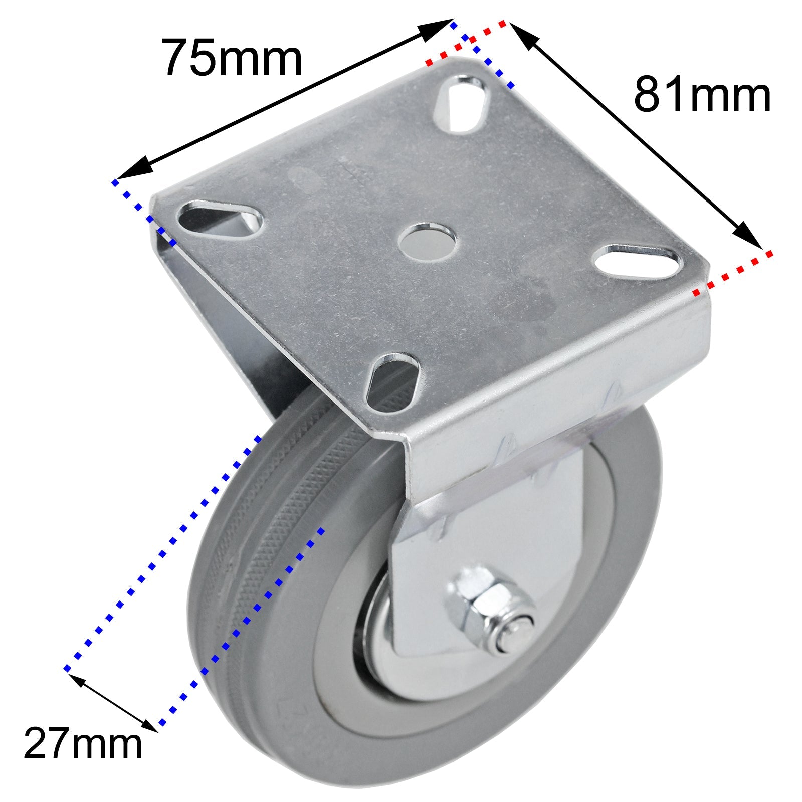 Castor Wheel Trolley Caster Large Rubber 100mm Fixed Plate Metal 80kg + Screws