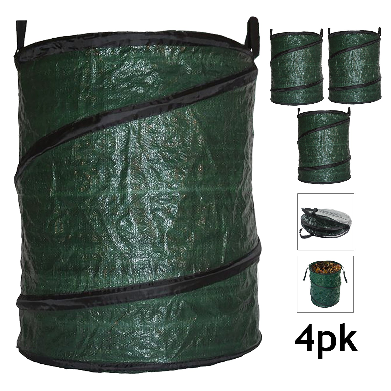 Collapsible Garden Bag Large Reusable Carry Handles Waste Bin Refuse Sack 90L x 4