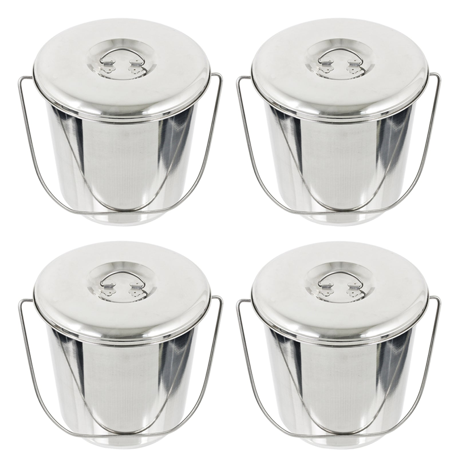 12L Metal Bucket with Lid Stainless Steel 12 Litre Large Heavy Duty Pail Handle x 4