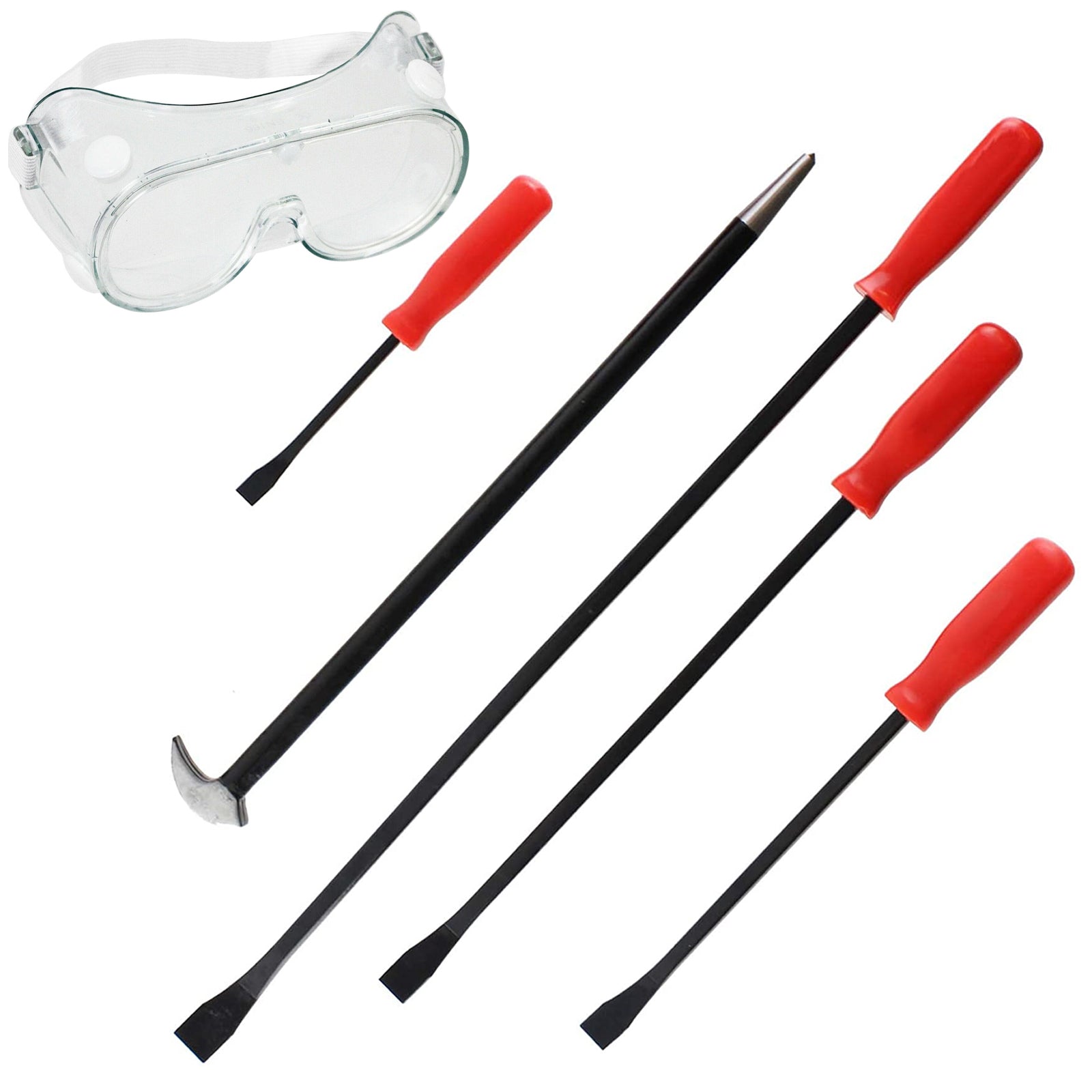 Jumbo Large CrowBar Set Crow Pry Bar Long Rolling Heel Lever x 5 Safety Goggles