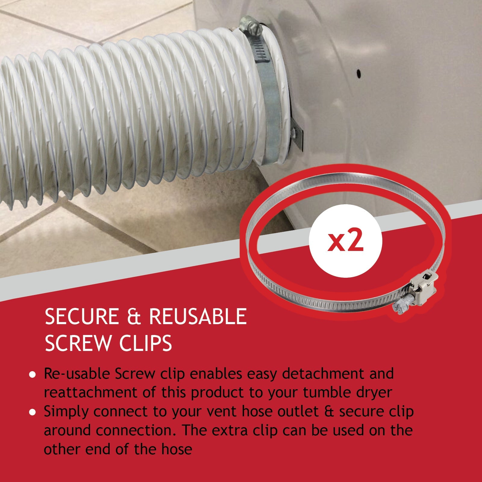 Extra Long Vent Hose & Screw Clips Kit for John Lewis Tumble Dryer (6 Metre, 100mm Diameter)