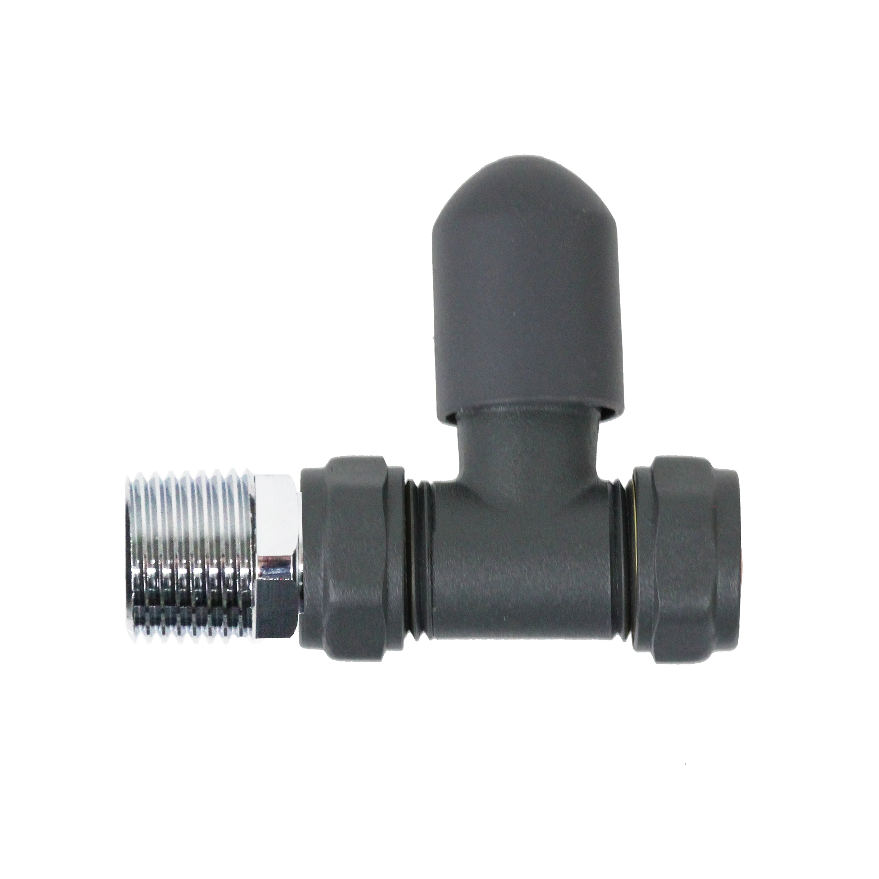 Anthracite Thermostatic Radiator Valve Set Angled Inline 15mm x 1/2" TRV