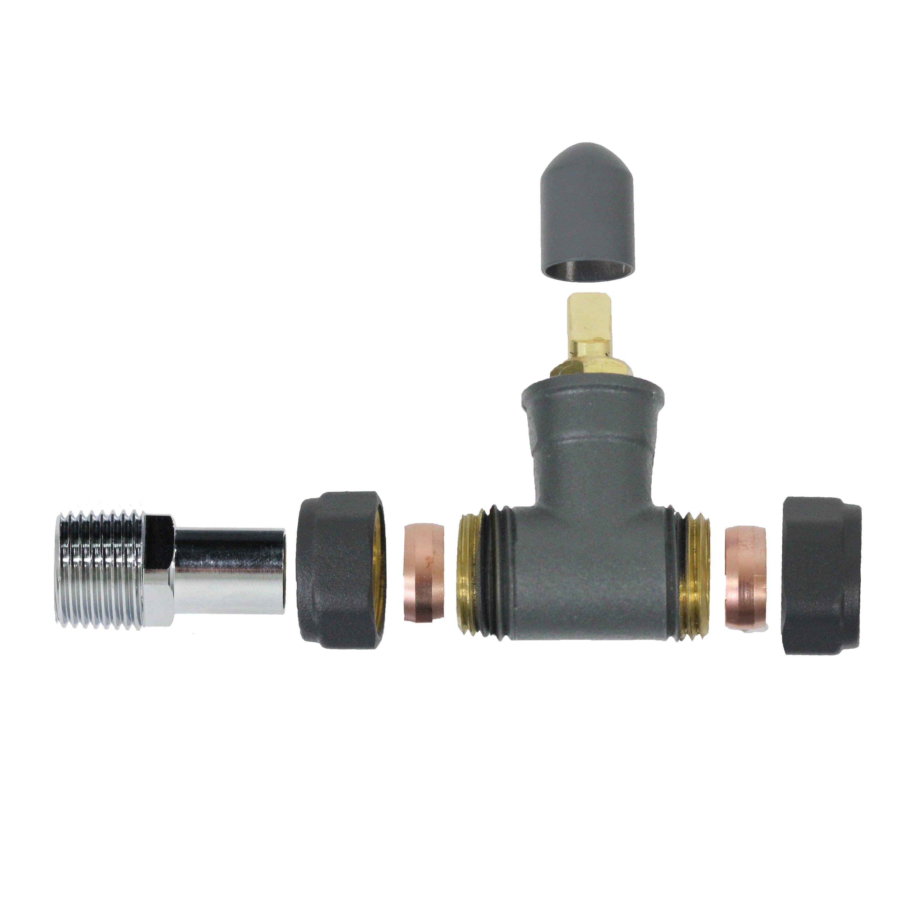 Anthracite Thermostatic Radiator Valve Set Angled Inline 15mm x 1/2" TRV