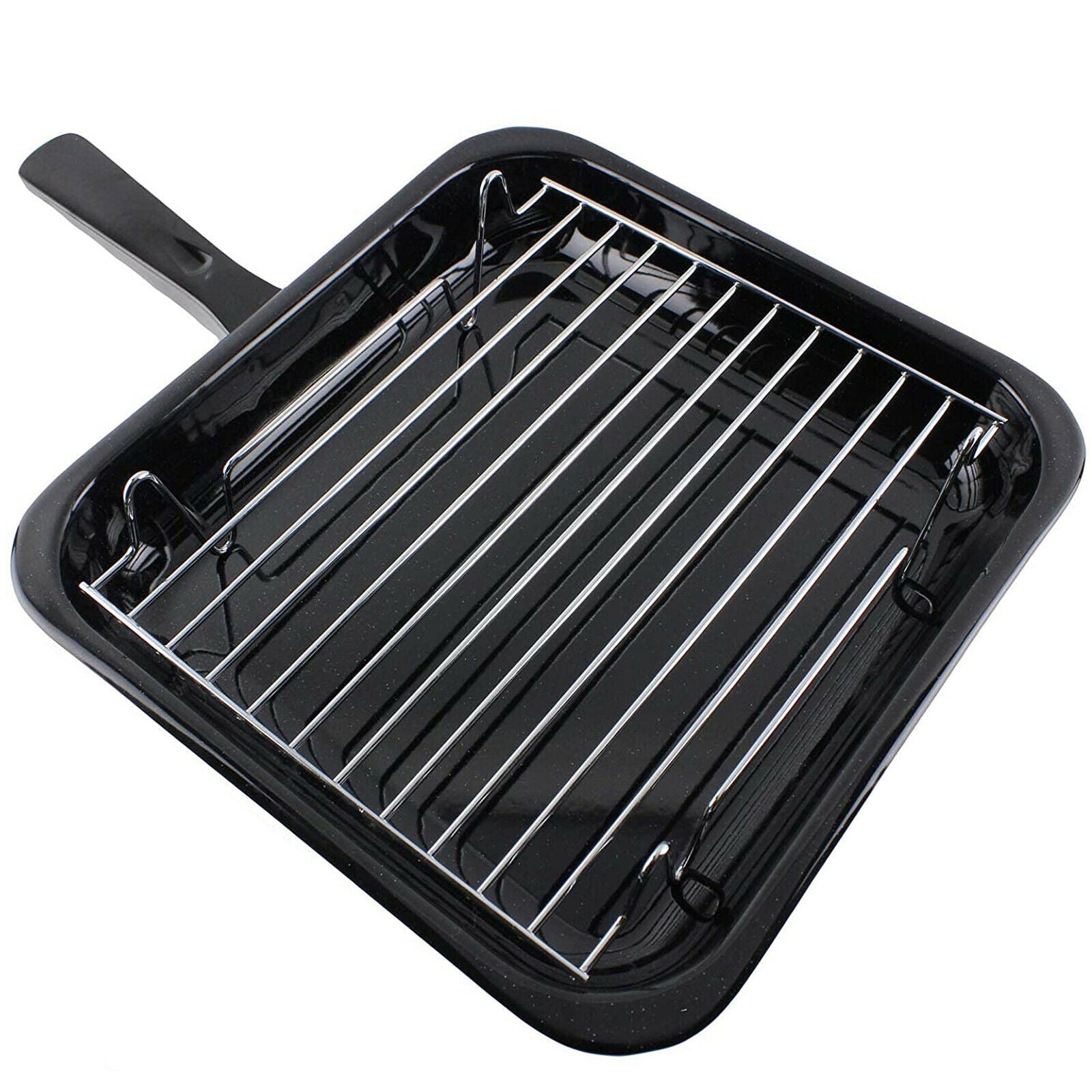 Small black square oven grill pan, rack and detachable handle - universal model