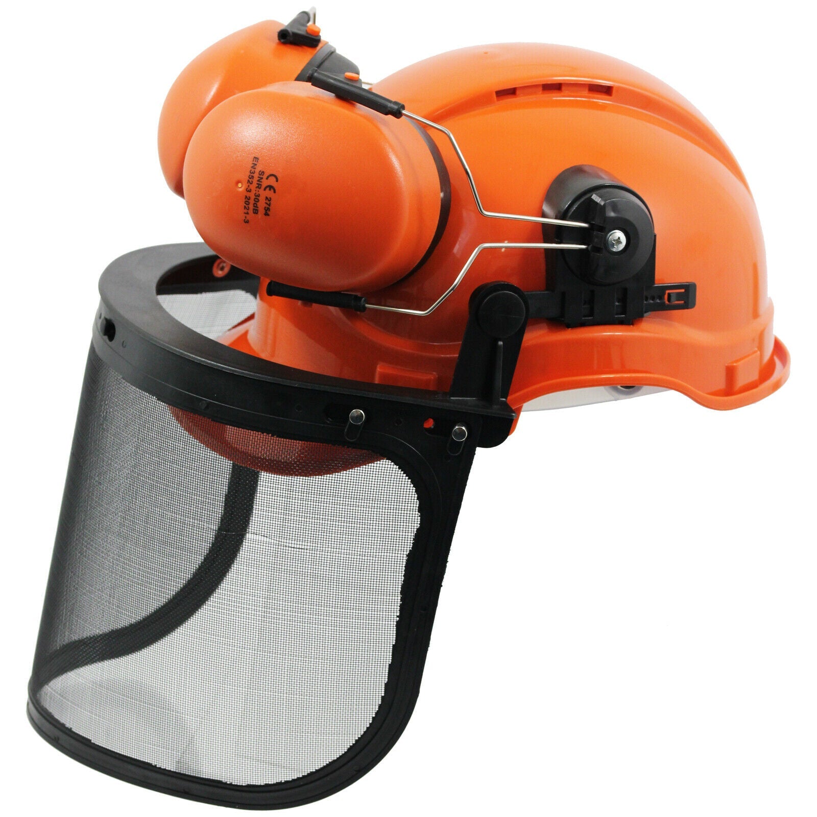 Chainsaw Safety Helmet with Mesh Visor Ear Muffs Orange